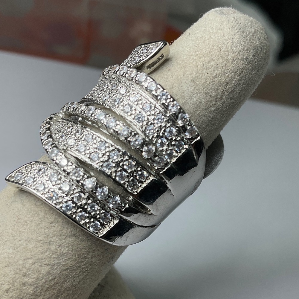 Ring Silver Tone Cubic Zirconia Wrap Statement New 7 - Picture 3 of 5